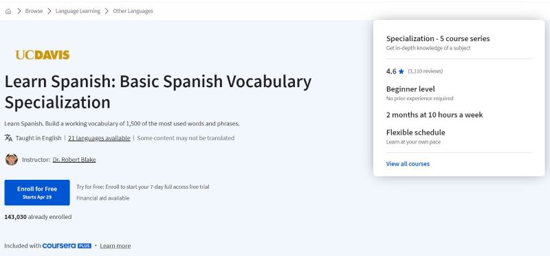 Basic Spanish Vocabulary Specialization