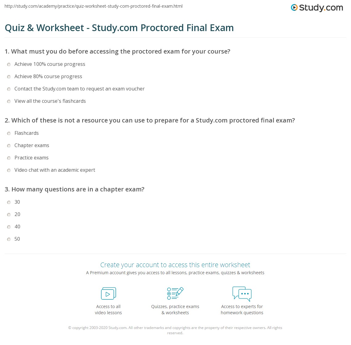 Study.com Practice Assessments & Questions